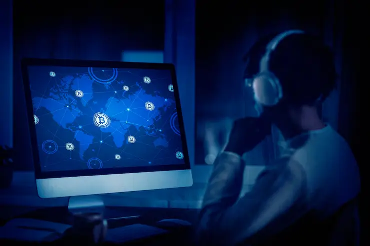 Man focused on Passive Income Crypto Strategy wearing headphones